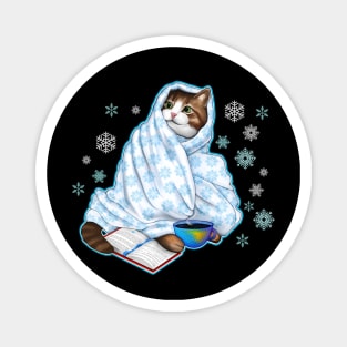 Cozy Xmas cat with book Magnet